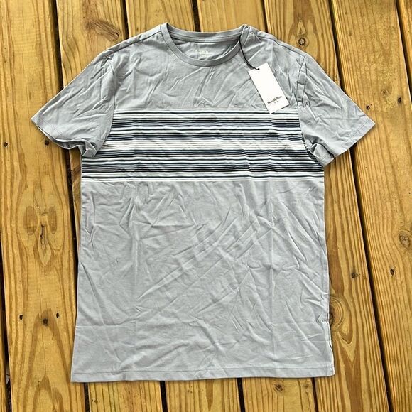 NWT Goodfellow Large Standard Foggy Blue Striped Crewneck Short Sleeve T-Shirt - Picture 2 of 5
